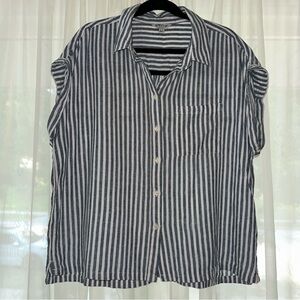 Orvis Striped Button-Up Navy/White linen Shirt XL LIGHTWEIGHT
